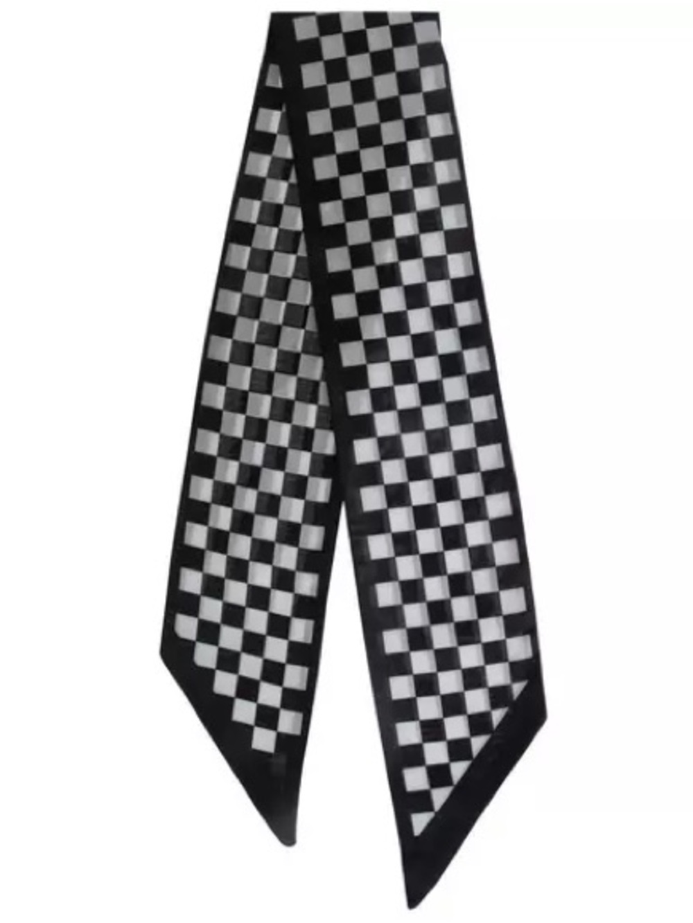 New 37” Black & White Checkered Silk Scarf for Women Accessories